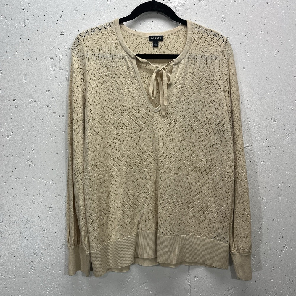 Torrid‎ Womens Size 1 Beige Open Knit Long Sleeve Sweater